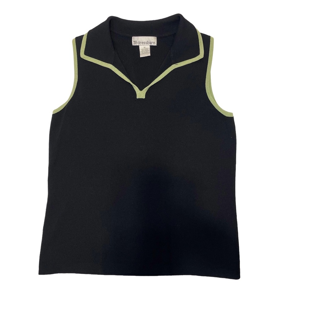 Dressbarn Black Sleeveless Top with Green Accents Women’s Size M